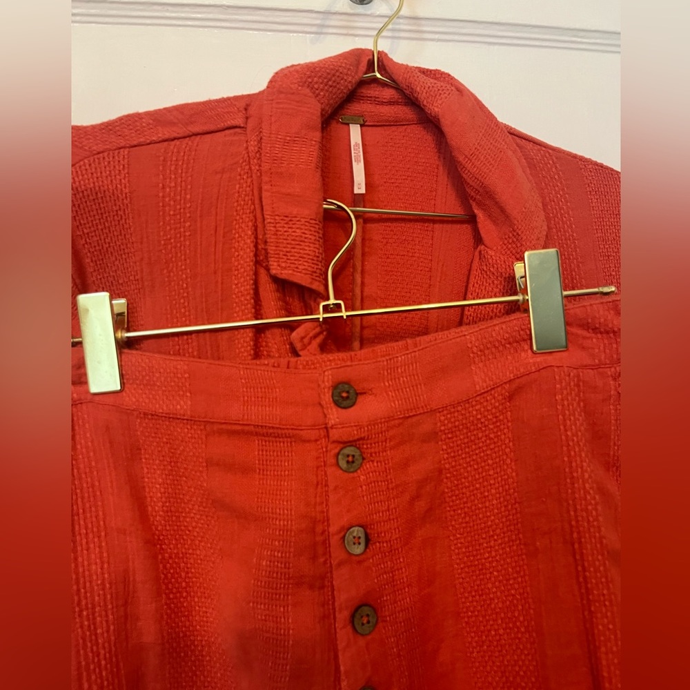 Free People Red Textured Button-Front Blazer